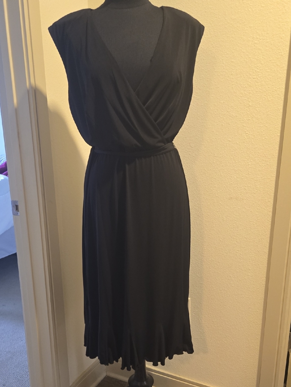 Glamour Black Wrap-Style Midi Dress with belt